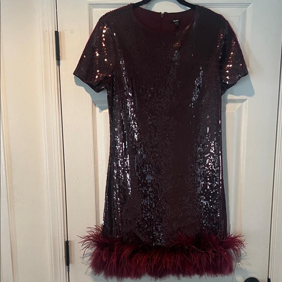 Express Burgundy Sequin Mini Dress - Picture 1 of 6
